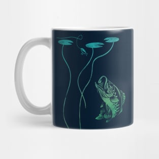 Bass Fishing Bass Rising Lilly Pad Largemouth Bass Blue Green Mug